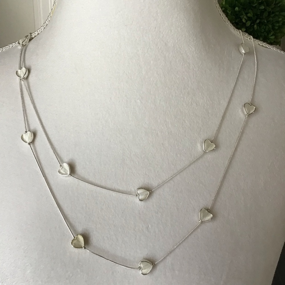 Valentine Hearts Necklace Cascade 2-Strand White Pearl Look Love Romantic NEW - Picture 5 of 11